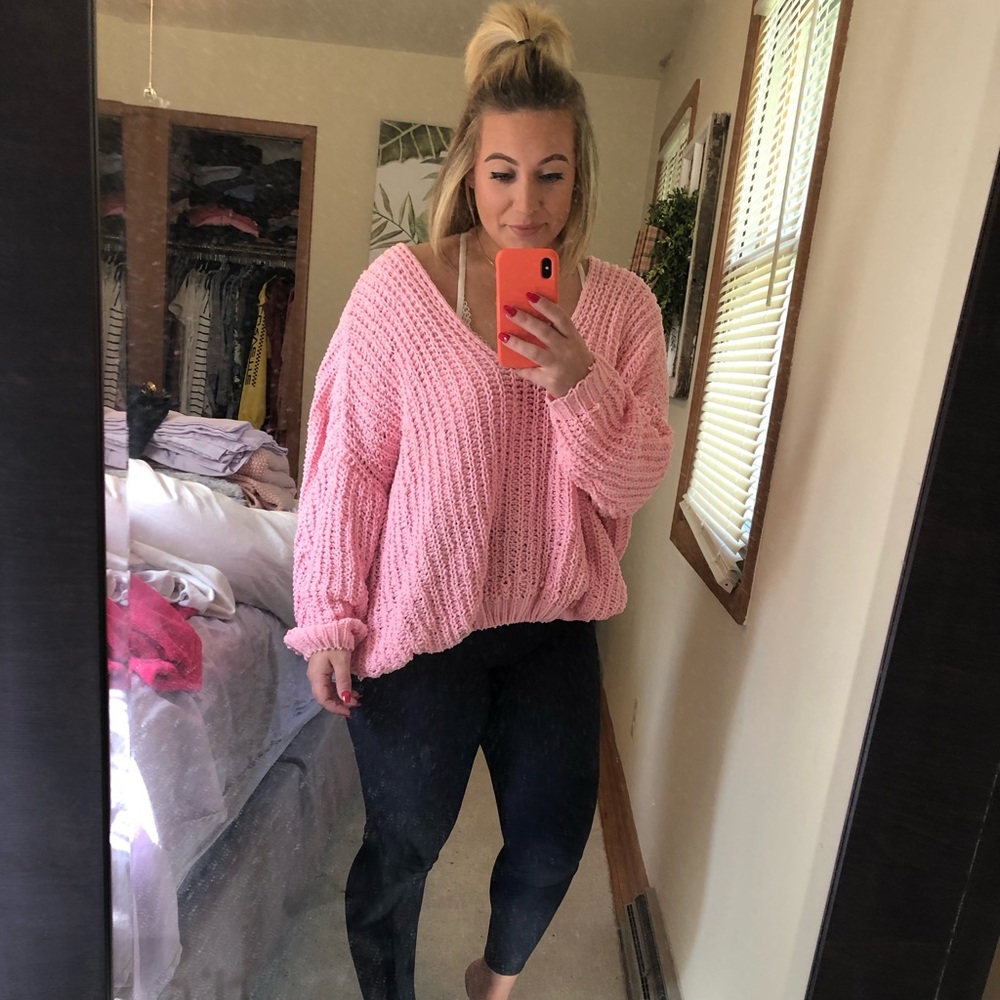 Oversized distressed long sleeve sweater